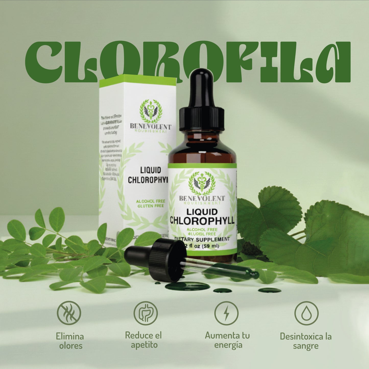 Clorofila Líquida – Energía Natural y Desintoxicación Interna para Bienestar Diario (60 ml | 2 oz) – Benevolent